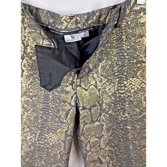 Worthington Women's Pants Gold Black Metallic Snake Print Sheen Crop Lined Sz 8 - Picture 5 of 8